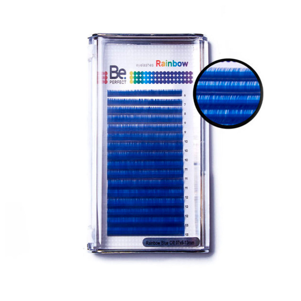 Цветные ресницы Be Perfect Rainbow Blue mix 16 линий, изгиб С+, толщина 0.07, длина микс от 6 мм до 13 мм в Новосибирске