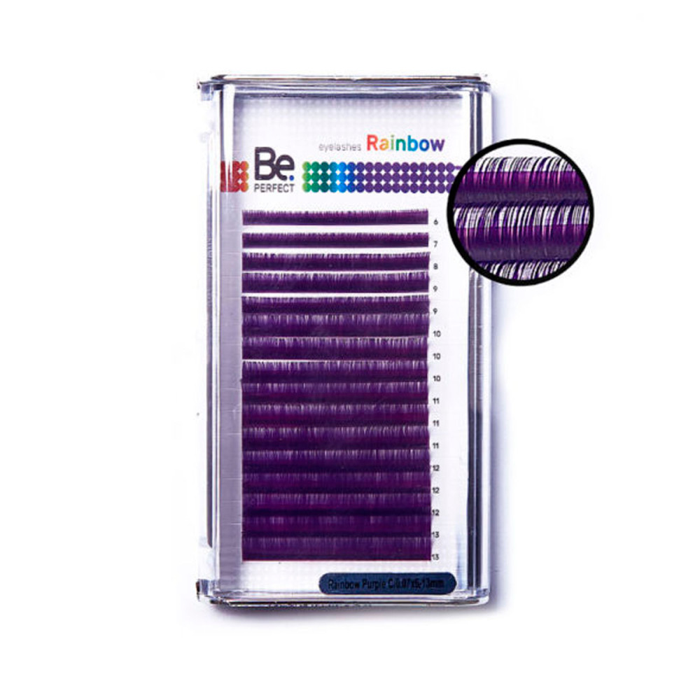 Цветные ресницы Be Perfect Rainbow Purple mix 16 линий, изгиб D, толщина 0.07, длина микс от 6 мм до 13 мм в Новосибирске
